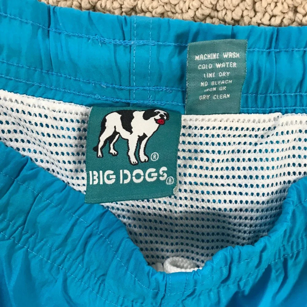 Big Dogs Mens Swim Trunks Size 1X Blue Nylon Mesh Lined Board Shorts Embroidered